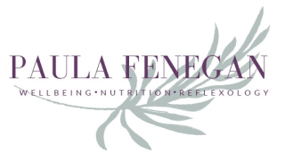 Paula Fenegan Nutritionist, Reflexologist, Wellbeing Coach Honiton, East Devon Logo containing name and sage leaf behind